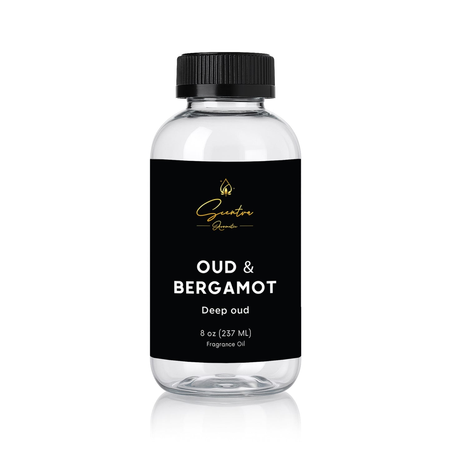 Scentra Aromatic OUD & BERGAMOT Deep Oud Aromatic Fragrance Oil product label with warning information and QR code