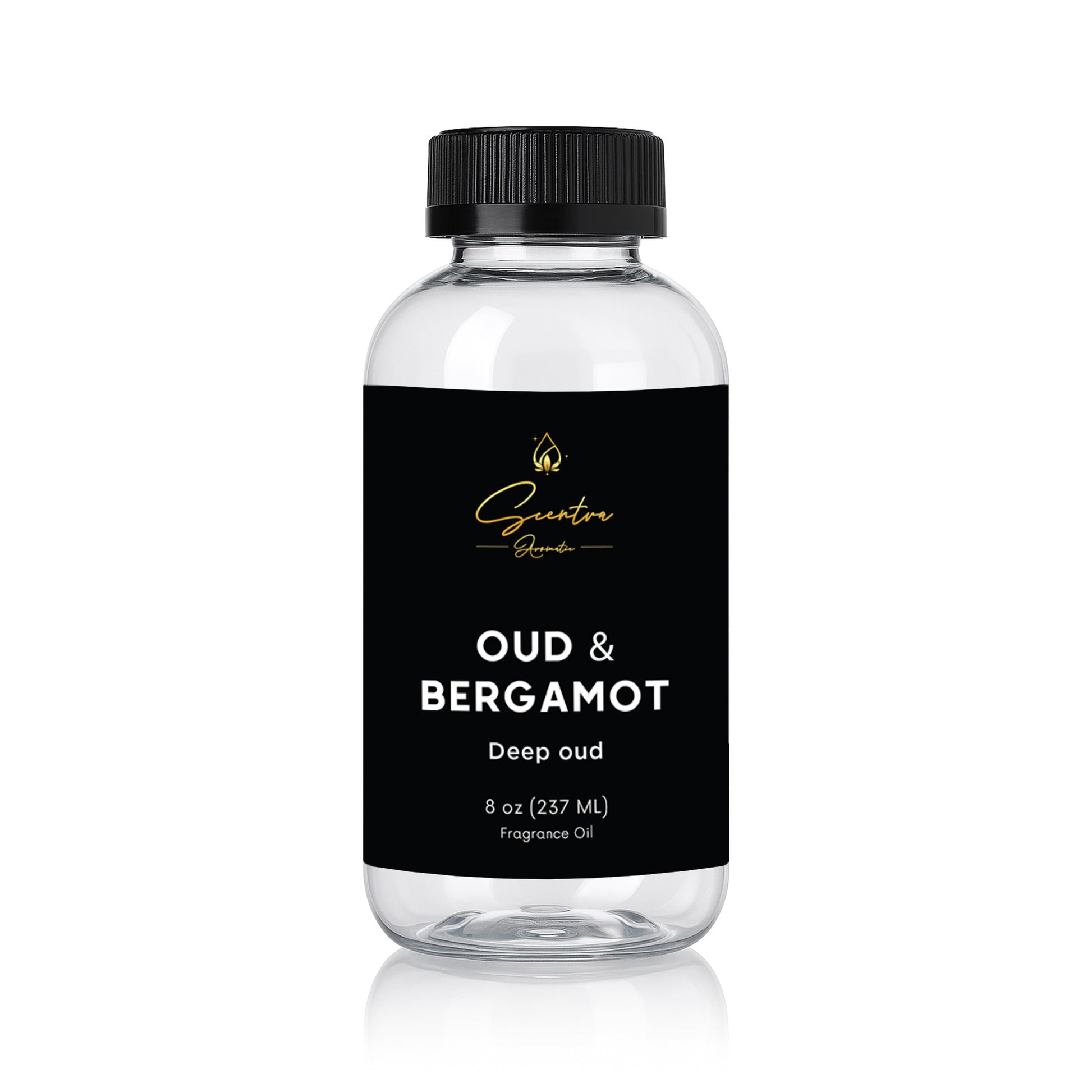 Scentra Aromatic OUD & BERGAMOT Deep Oud Aromatic Fragrance Oil product label with warning information and QR code
