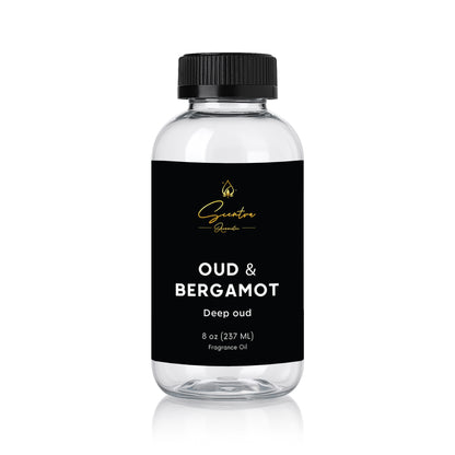 Scentra Aromatic OUD & BERGAMOT Deep Oud Aromatic Fragrance Oil product label with warning information and QR code